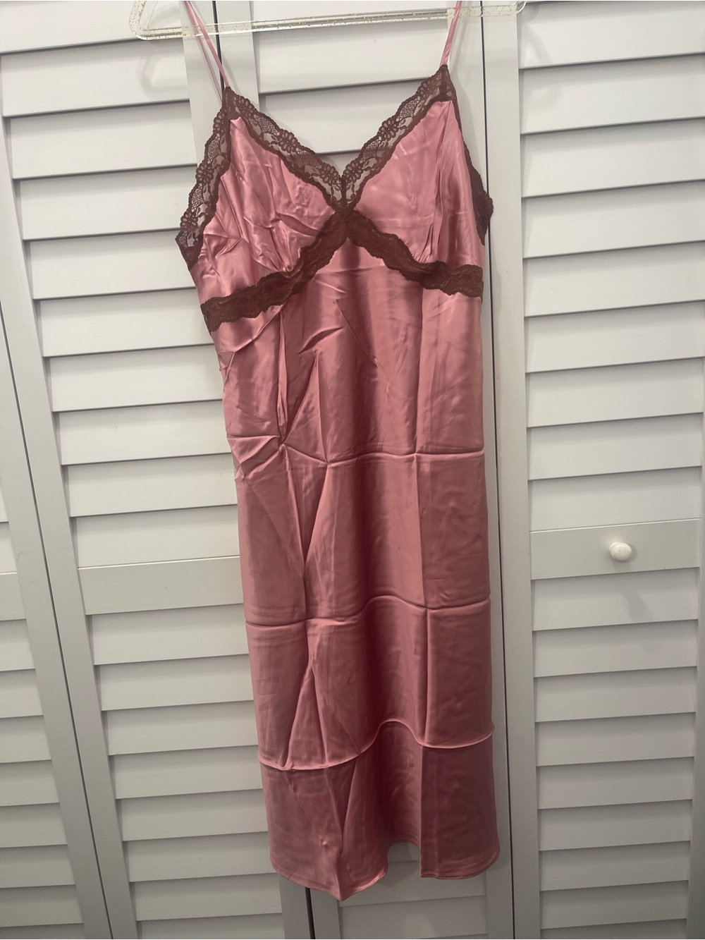 Red Envelope Dusty Pink Silk Retro Lingerie Gown with Darker Lace Trim Size M